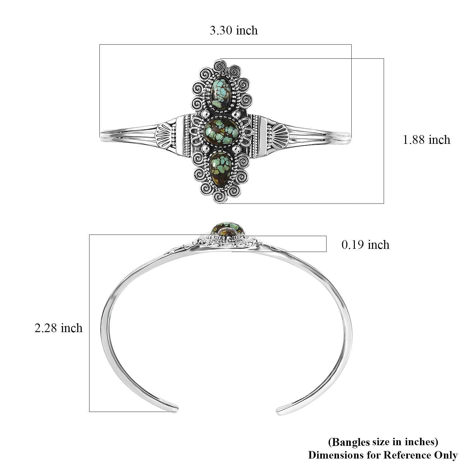 D'Joy Artisan Crafted Whispering Web Turquoise 6.50 ctw Cuff Bracelet in Sterling Silver (7.25 In)