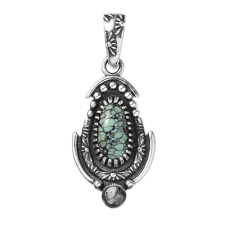 D'Joy Artisan Crafted Whispering Web Turquoise and White Buffalo 3.30 ctw Pendant without Chain in Sterling Silver