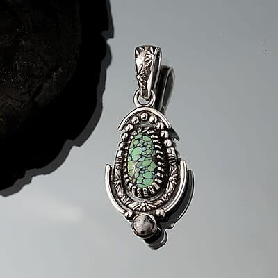 D'Joy Artisan Crafted Whispering Web Turquoise and White Buffalo 3.30 ctw Pendant without Chain in Sterling Silver