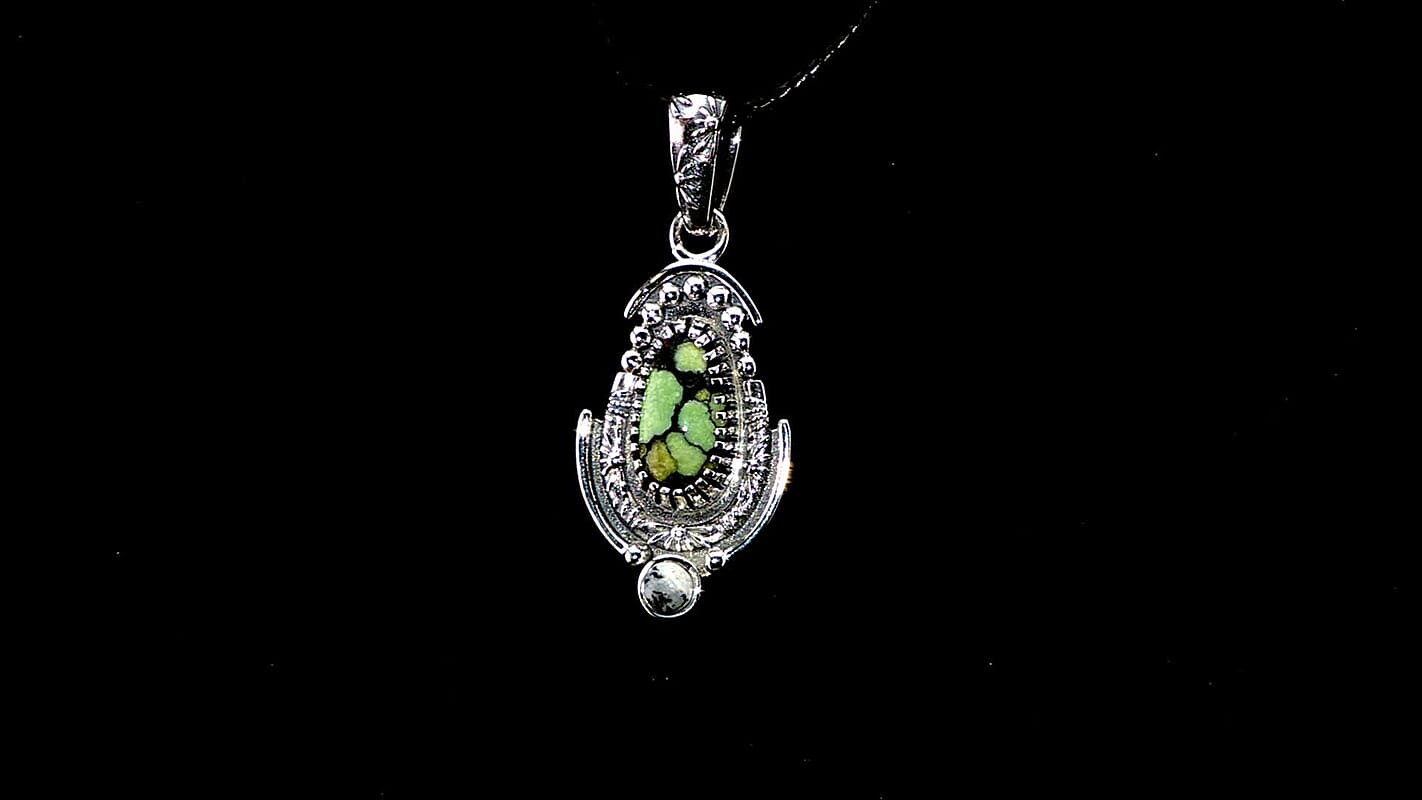 D'Joy Artisan Crafted Whispering Web Turquoise and White Buffalo 3.30 ctw Pendant without Chain in Sterling Silver