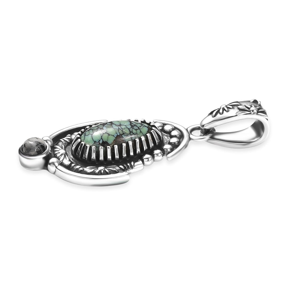 D’Joy Artisan Crafted Whispering Web Turquoise and White Buffalo 3.30 ctw Sacred Mesa Pendant in Sterling Silver image number 3
