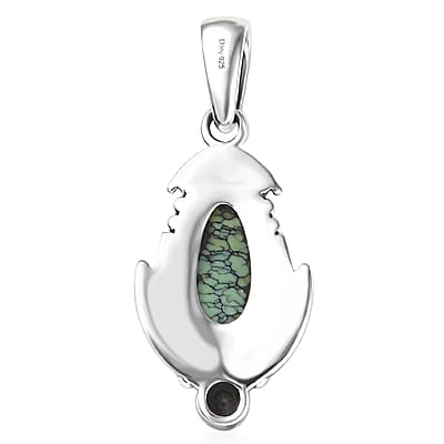 D'Joy Artisan Crafted Whispering Web Turquoise and White Buffalo 3.30 ctw Pendant without Chain in Sterling Silver