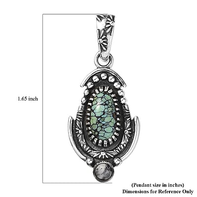 D'Joy Artisan Crafted Whispering Web Turquoise and White Buffalo 3.30 ctw Pendant without Chain in Sterling Silver