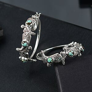 D'Joy Artisan Crafted Whispering Web Turquoise 2.00 ctw Cowgirl Shoes Hoop Earrings in Sterling Silver