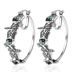 D'Joy Artisan Crafted Whispering Web Turquoise 2.00 ctw Cowgirl Shoes Hoop Earrings in Sterling Silver