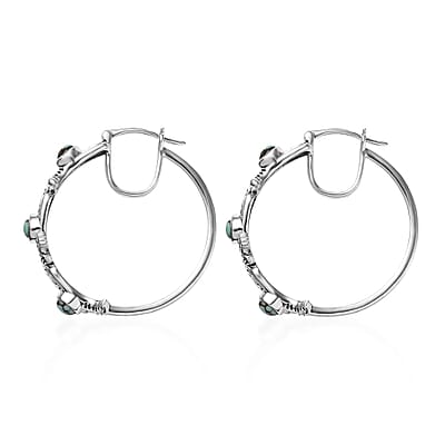 D'Joy Artisan Crafted Whispering Web Turquoise 2.00 ctw Cowgirl Shoes Hoop Earrings in Sterling Silver