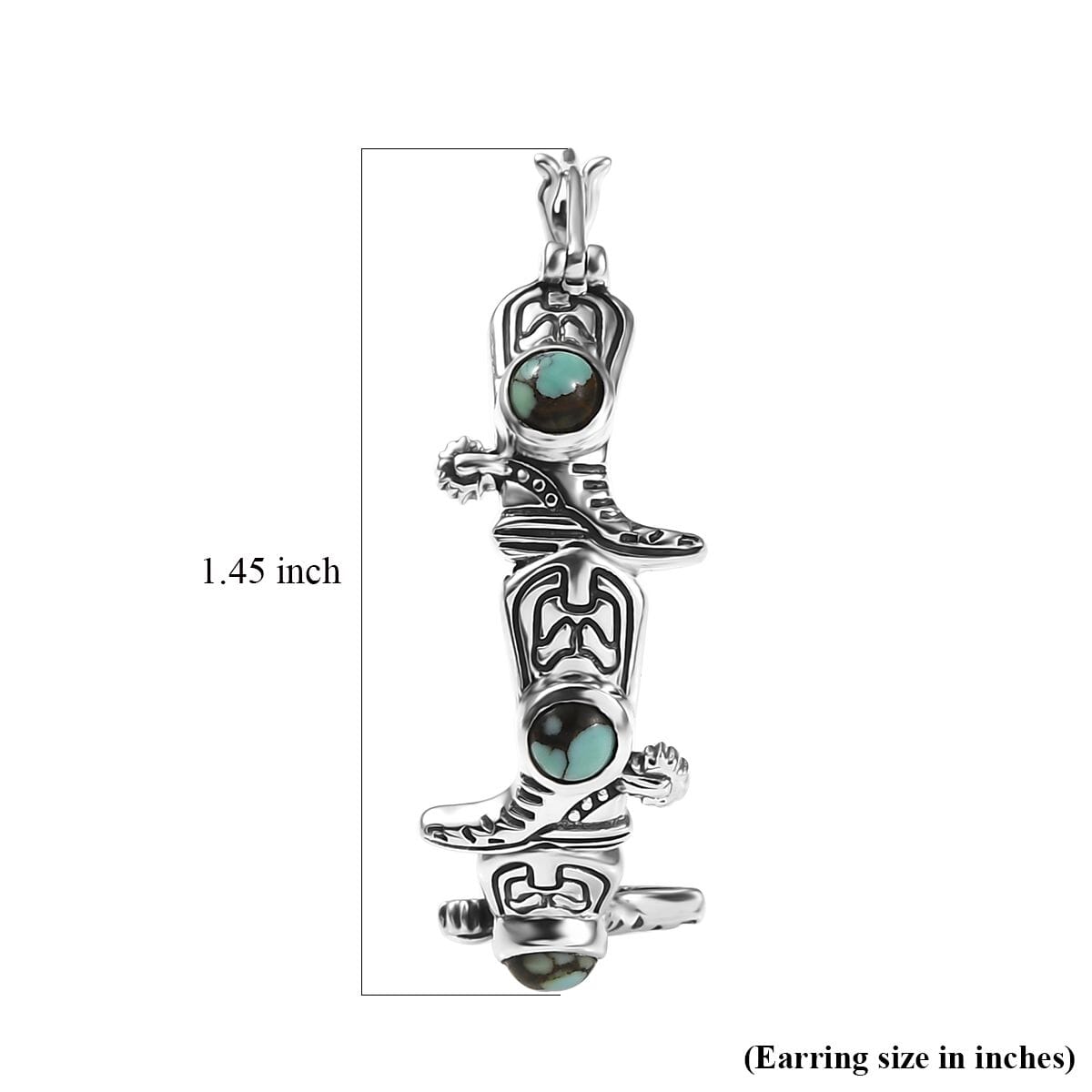 D'Joy Artisan Crafted Whispering Web Turquoise 2.00 ctw Cowgirl Shoes Hoop Earrings in Sterling Silver image number 5