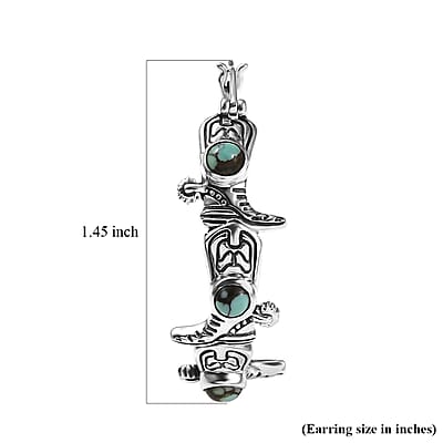 D'Joy Artisan Crafted Whispering Web Turquoise 2.00 ctw Cowgirl Shoes Hoop Earrings in Sterling Silver