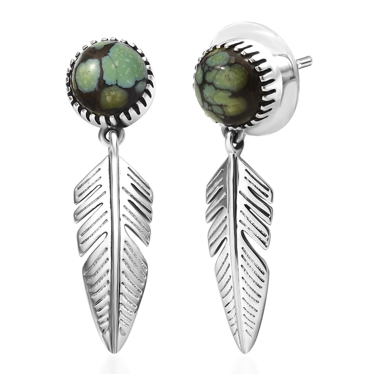 D'Joy Artisan Crafted Whispering Web Turquoise 4.20 ctw Eagle Feather Earrings in Sterling Silver image number 0