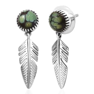 D'Joy Artisan Crafted Whispering Web Turquoise 4.20 ctw Eagle Feather Earrings in Sterling Silver