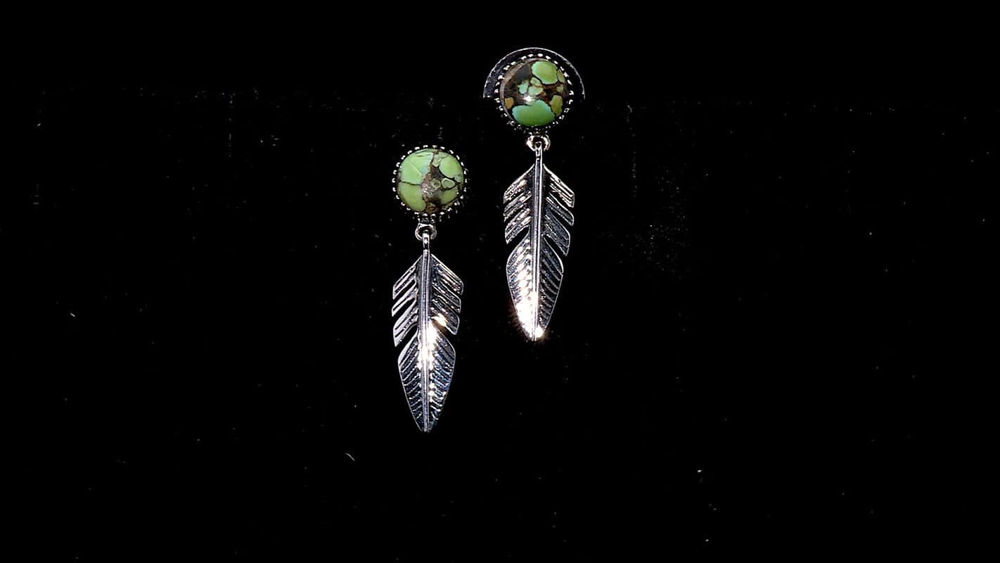 D'Joy Artisan Crafted Whispering Web Turquoise 4.20 ctw Eagle Feather Earrings in Sterling Silver
