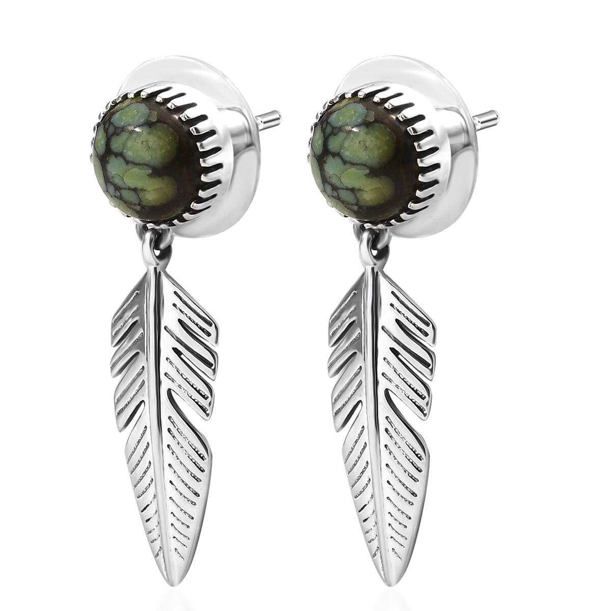 D'Joy Artisan Crafted Whispering Web Turquoise 4.20 ctw Eagle Feather Earrings in Sterling Silver image number 3