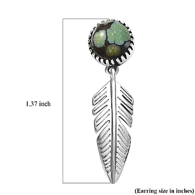 D'Joy Artisan Crafted Whispering Web Turquoise 4.20 ctw Eagle Feather Earrings in Sterling Silver