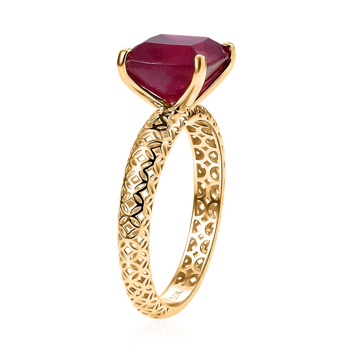 Mirage Collection Premium Niassa Ruby (FF) 6.75 ctw Ring in 10K Yellow Gold (Size 7.0) image number 3