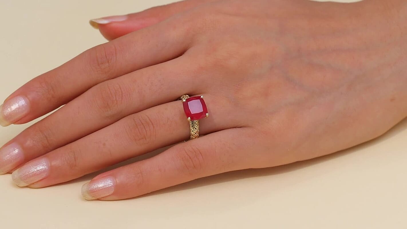 Mirage Collection 10K Yellow Gold Premium Niassa Ruby (FF) Ring (Size 10.0) 6.75 ctw