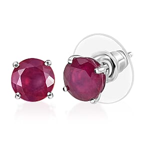 D'Joy Niassa Ruby (FF) 4.10 ctw Solitaire Stud Earrings in Rhodium Over Sterling Silver 