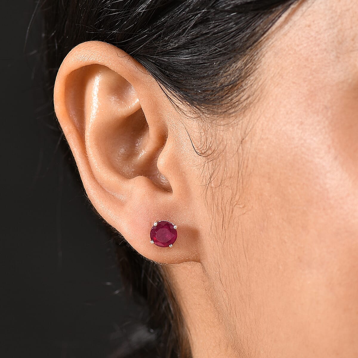 D'Joy Niassa Ruby (FF) 4.10 ctw Solitaire Stud Earrings in Rhodium Over Sterling Silver  image number 2