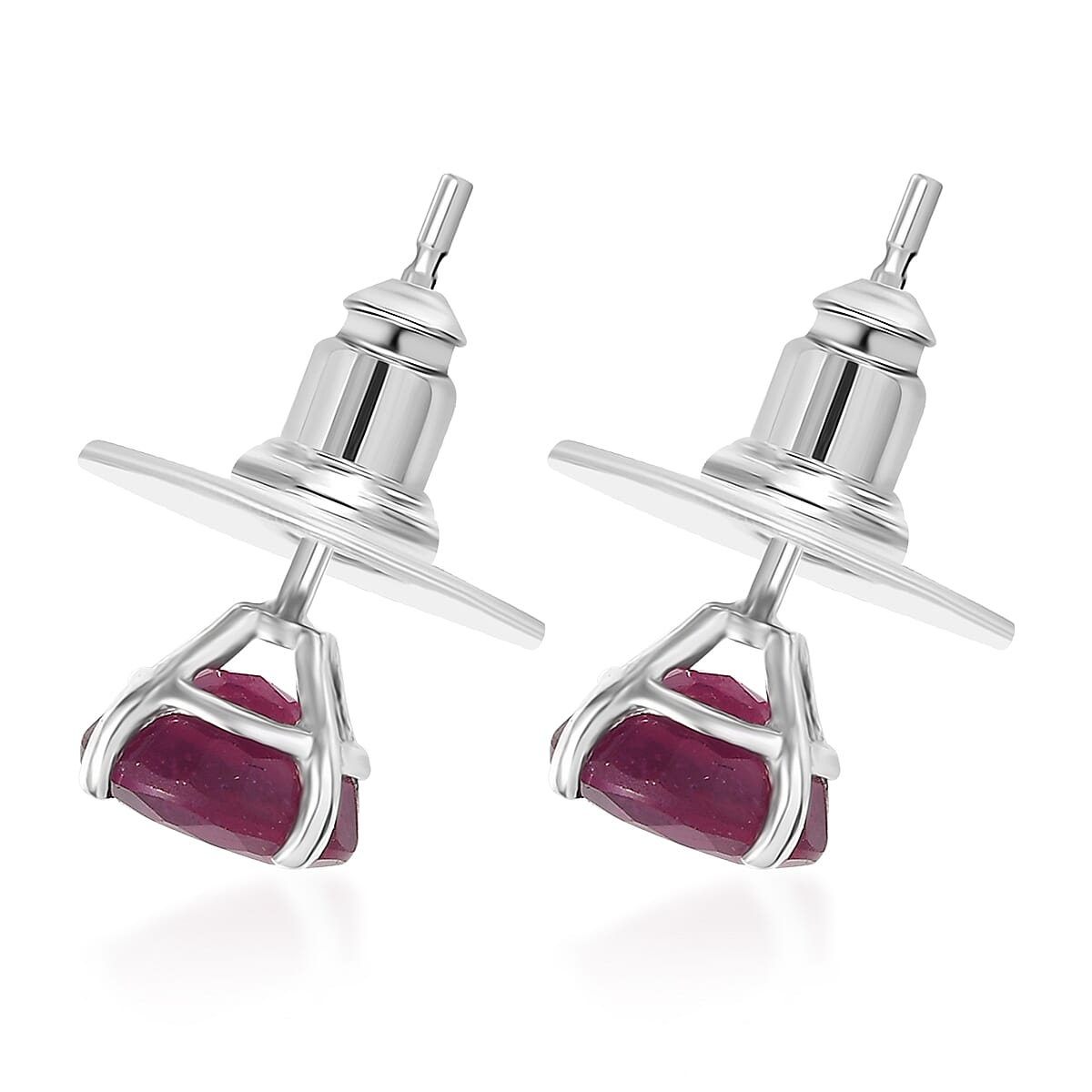 D'Joy Niassa Ruby (FF) 4.10 ctw Solitaire Stud Earrings in Rhodium Over Sterling Silver  image number 4