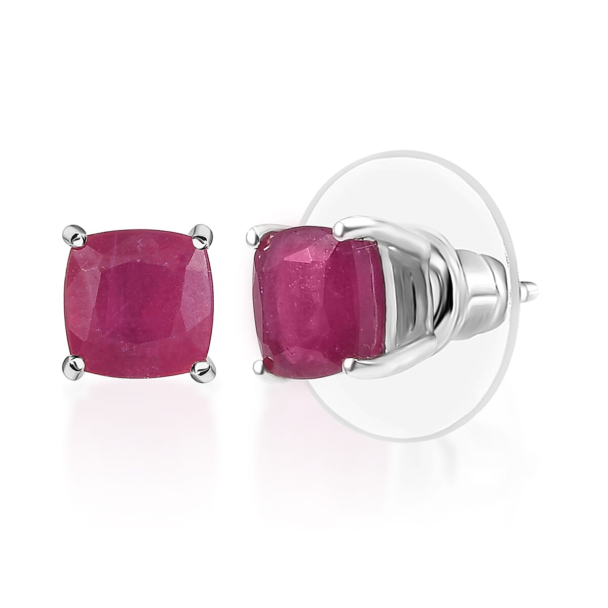 D'Joy Niassa Ruby (FF) 3.25 ctw Solitaire Stud Earrings in Rhodium Over Sterling Silver image number 0
