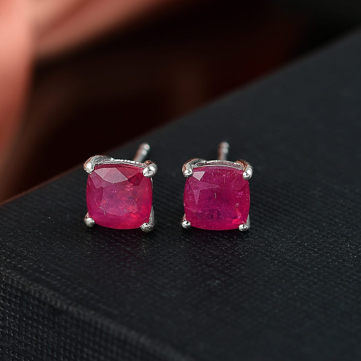 D'Joy Niassa Ruby (FF) 3.25 ctw Solitaire Stud Earrings in Rhodium Over Sterling Silver image number 1