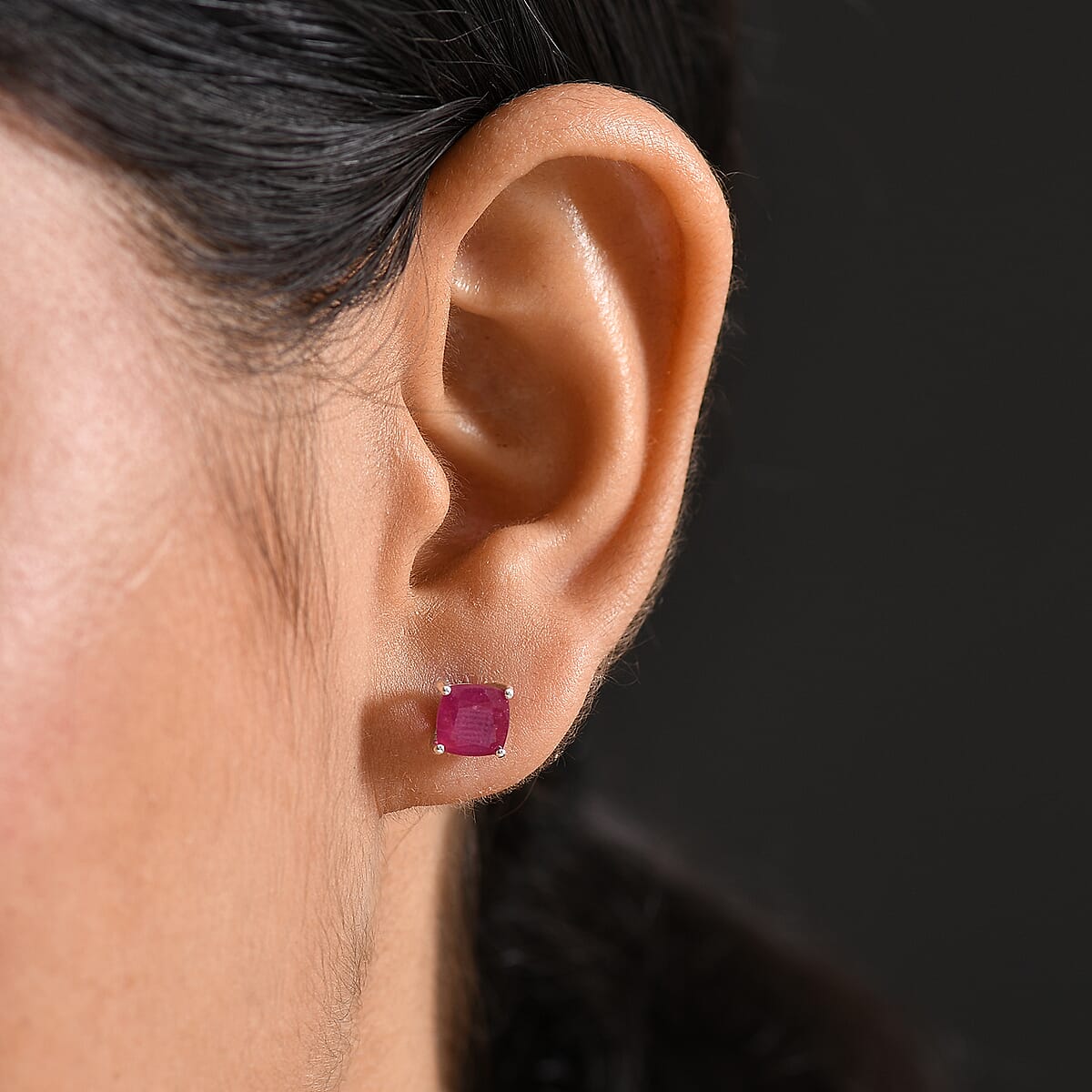 D'Joy Niassa Ruby (FF) 3.25 ctw Solitaire Stud Earrings in Rhodium Over Sterling Silver image number 2