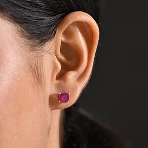 D'Joy Niassa Ruby (FF) 3.25 ctw Solitaire Stud Earrings in Rhodium Over Sterling Silver