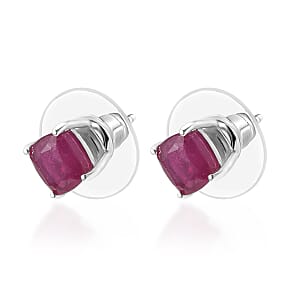 D'Joy Niassa Ruby (FF) 3.25 ctw Solitaire Stud Earrings in Rhodium Over Sterling Silver