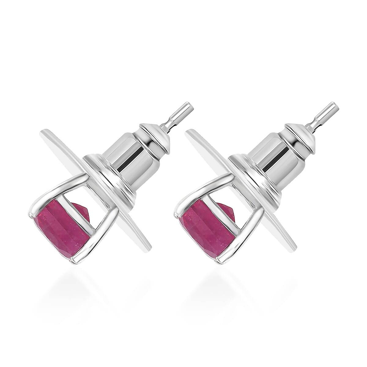 D'Joy Niassa Ruby (FF) 3.25 ctw Solitaire Stud Earrings in Rhodium Over Sterling Silver image number 4