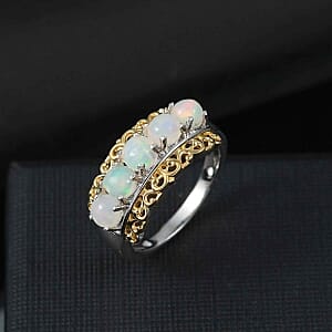 Ethiopian Welo Opal 1.13 ctw Ring in Rhodium Over Sterling Silver (Size 11.5)