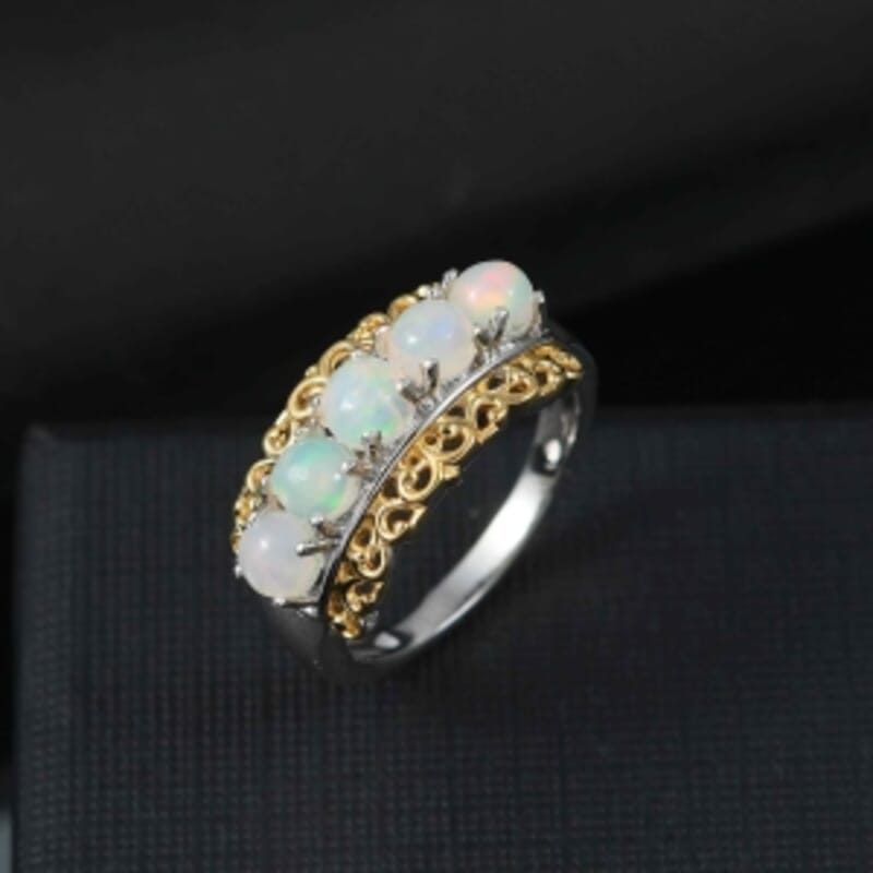 Ethiopian Welo Opal 1.13 ctw Ring in Rhodium Over Sterling Silver (Size 11.5)