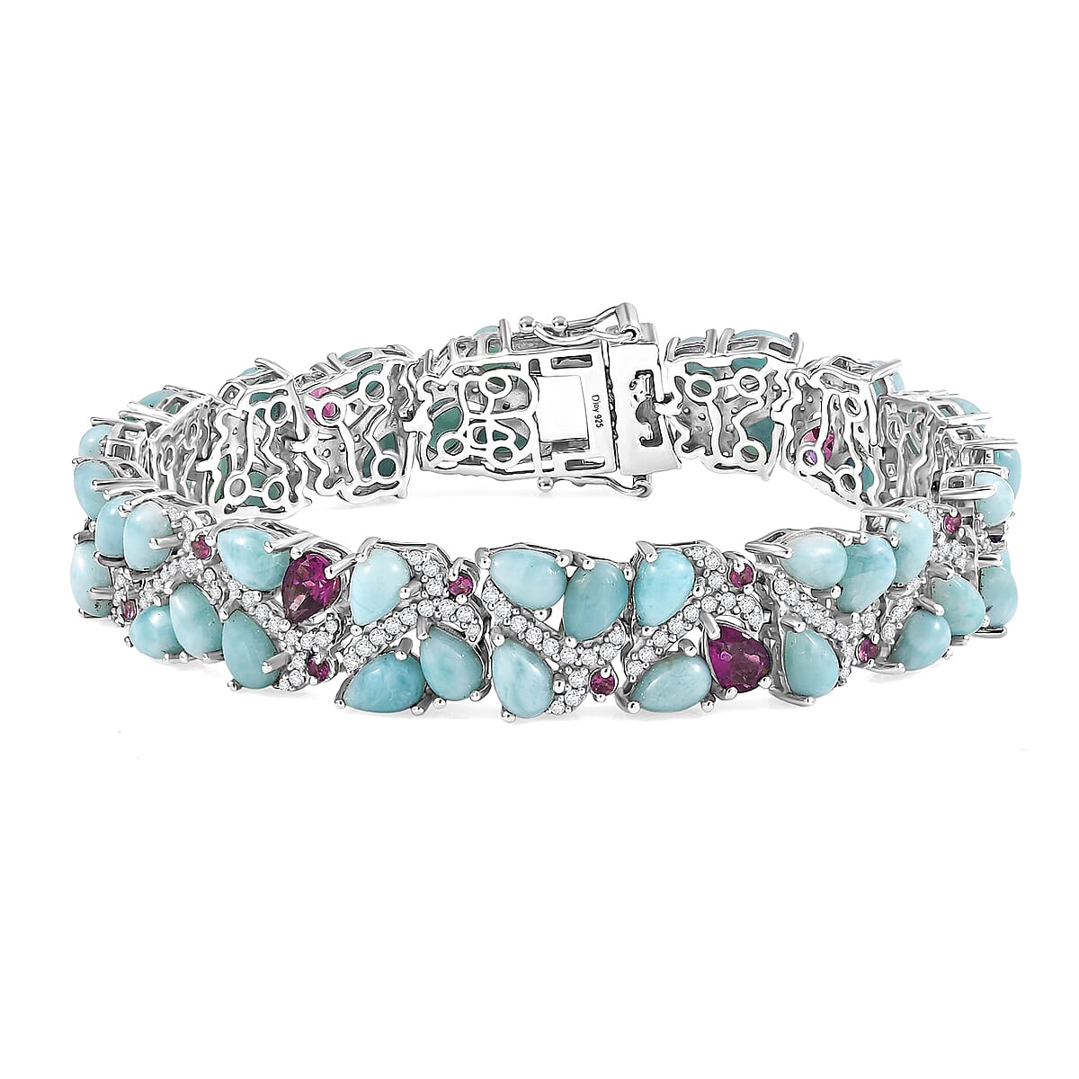 D'Joy Larimar and Multi Gemstone 30.90 ctw Bracelet in Rhodium Over Sterling Silver (7.25 In) image number 0