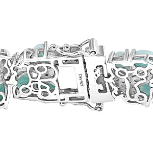 D'Joy Larimar and Multi Gemstone 30.90 ctw Sea Waves Bracelet in Rhodium Over Sterling Silver (7.25 In)