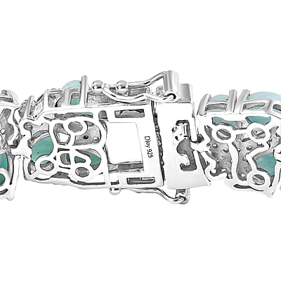 D'Joy Larimar and Multi Gemstone 31.00 ctw Sea Waves Bracelet in Rhodium Over Sterling Silver (7.25 In)