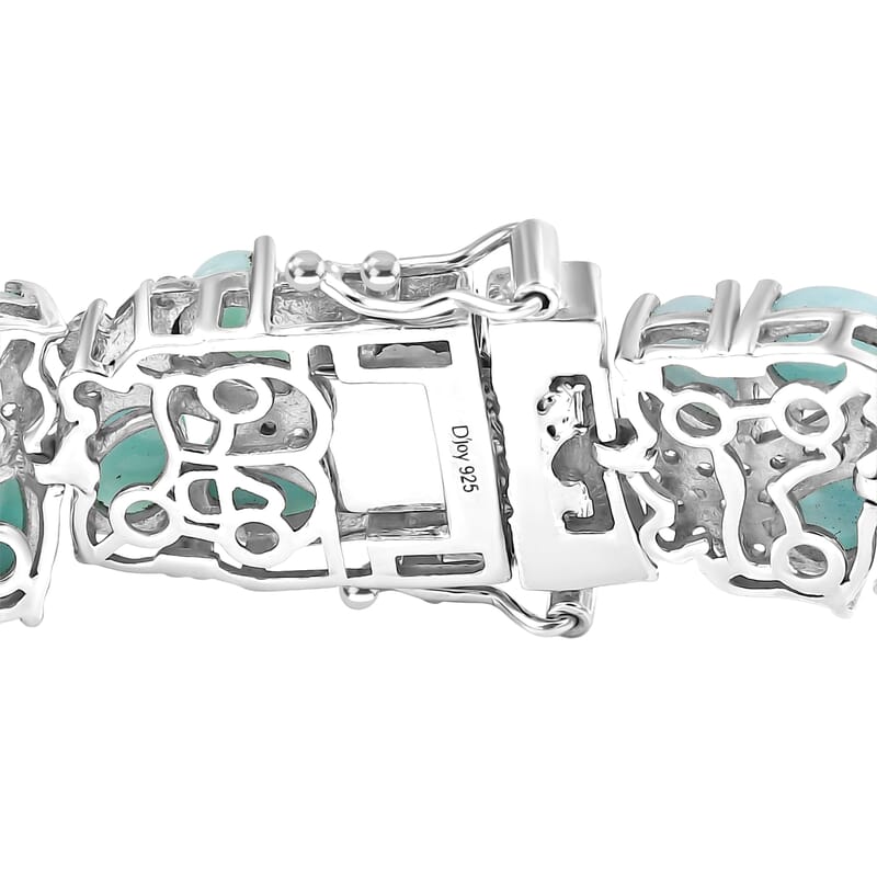 D'Joy Larimar and Multi Gemstone 31.00 ctw Sea Waves Bracelet in Rhodium Over Sterling Silver (7.25 In)