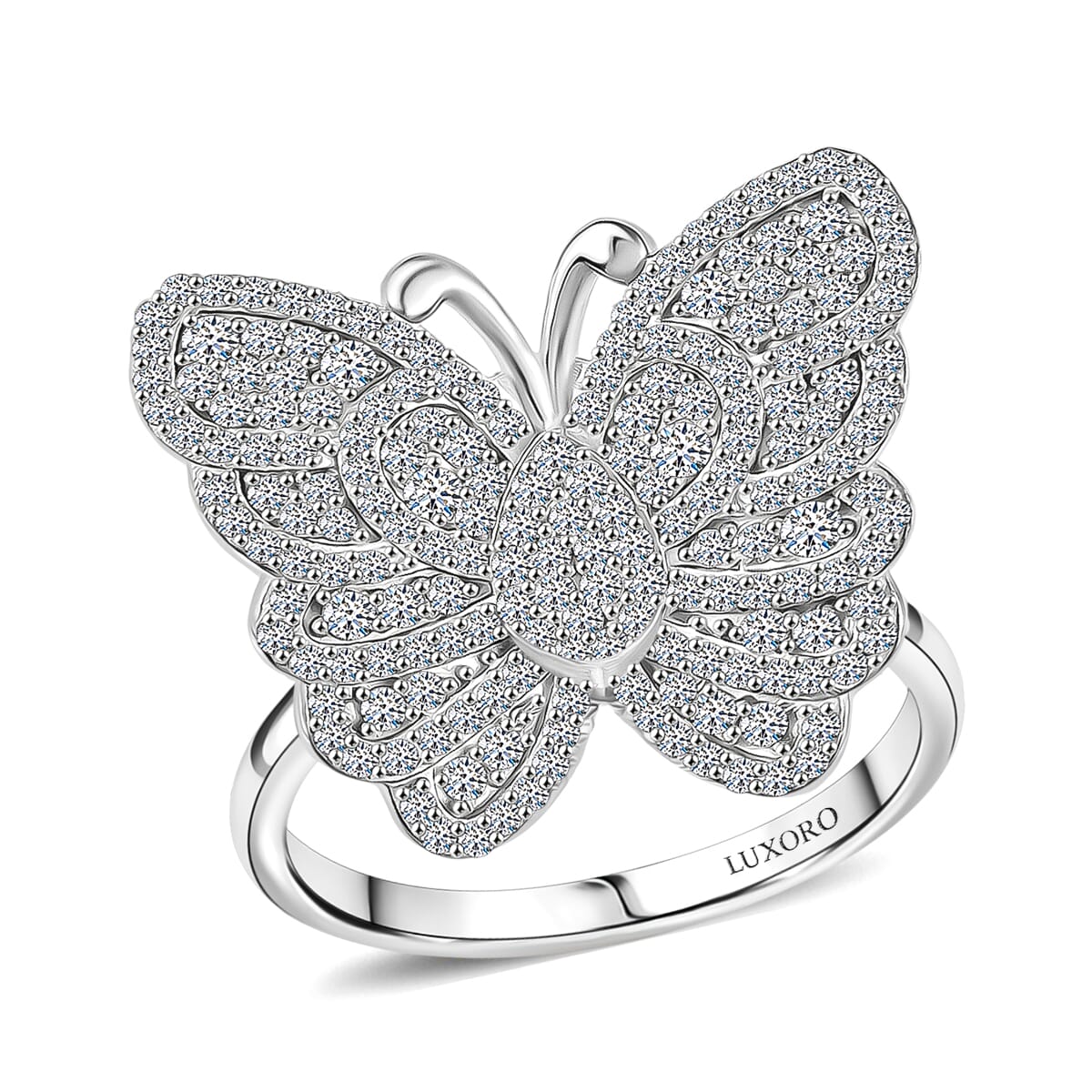 Luxuriant Lab Grown Diamond 1.00 ctw Butterfly Ring in Rhodium Over Sterling Silver (Size 10.0)  image number 0