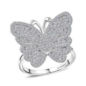 Luxuriant Lab Grown Diamond Butterfly Ring in Rhodium Over Sterling Silver (Size 10.0) 1.00 ctw