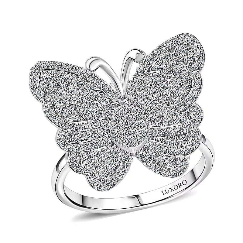 Luxuriant Lab Grown Diamond 1.00 ctw Butterfly Ring in Rhodium Over Sterling Silver (Size 10.0)