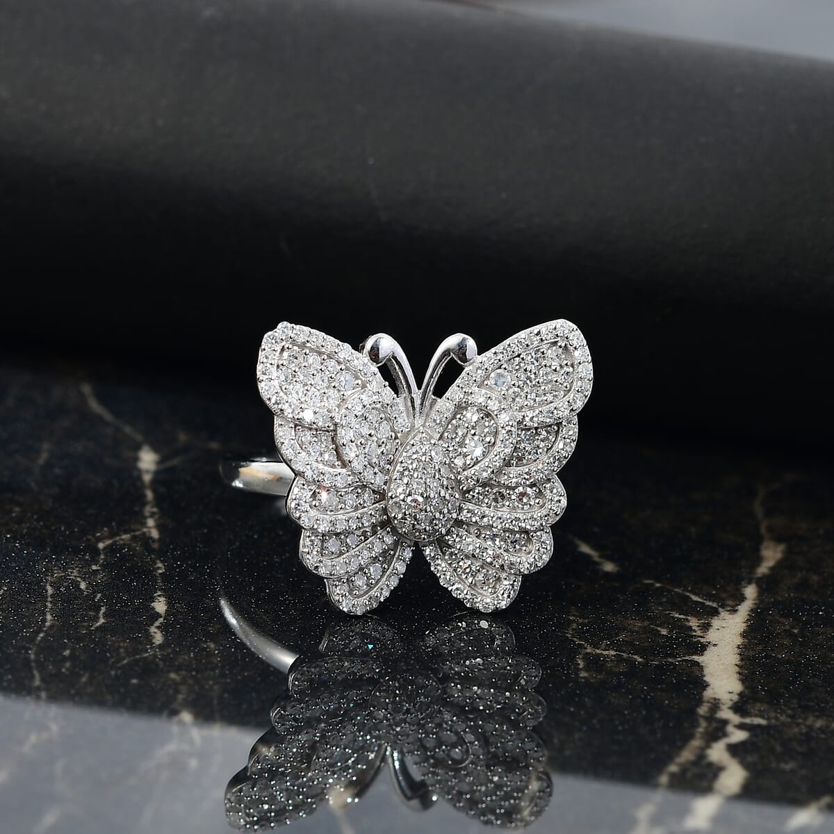 Luxuriant Lab Grown Diamond 1.00 ctw Butterfly Ring in Rhodium Over Sterling Silver (Size 10.0)  image number 1
