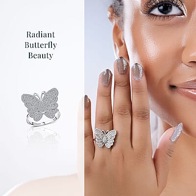Luxuriant Lab Grown Diamond 1.00 ctw Butterfly Ring in Rhodium Over Sterling Silver (Size 10.0)