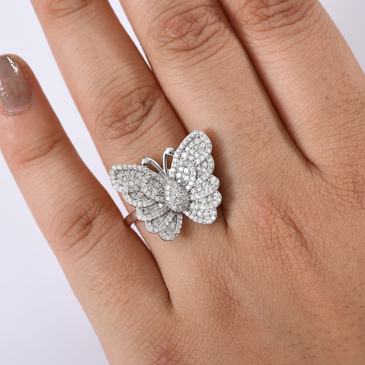 Luxuriant Lab Grown Diamond 1.00 ctw Butterfly Ring in Rhodium Over Sterling Silver (Size 10.0)  image number 2
