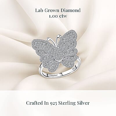 Luxuriant Lab Grown Diamond 1.00 ctw Butterfly Ring in Rhodium Over Sterling Silver (Size 10.0)