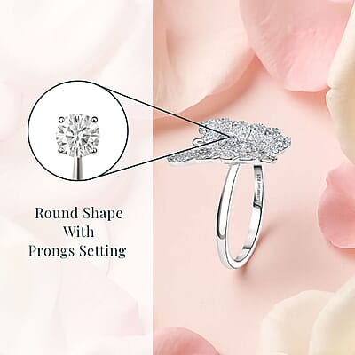 Luxuriant Lab Grown Diamond 1.00 ctw Butterfly Ring in Rhodium Over Sterling Silver (Size 10.0)