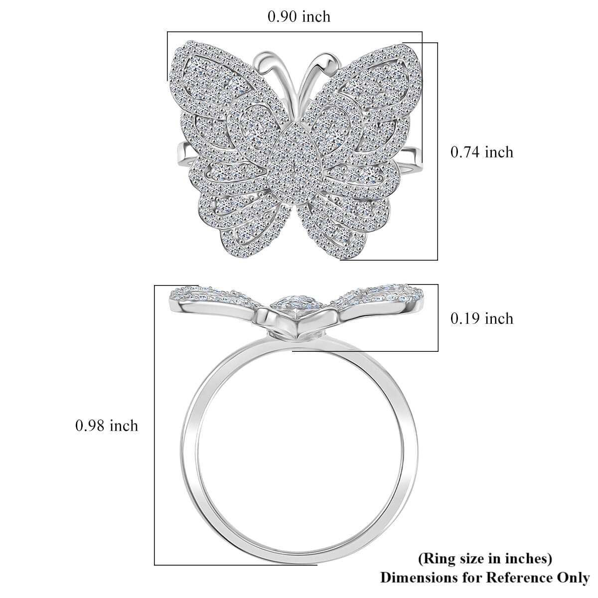 Luxuriant Lab Grown Diamond 1.00 ctw Butterfly Ring in Rhodium Over Sterling Silver (Size 10.0)  image number 5