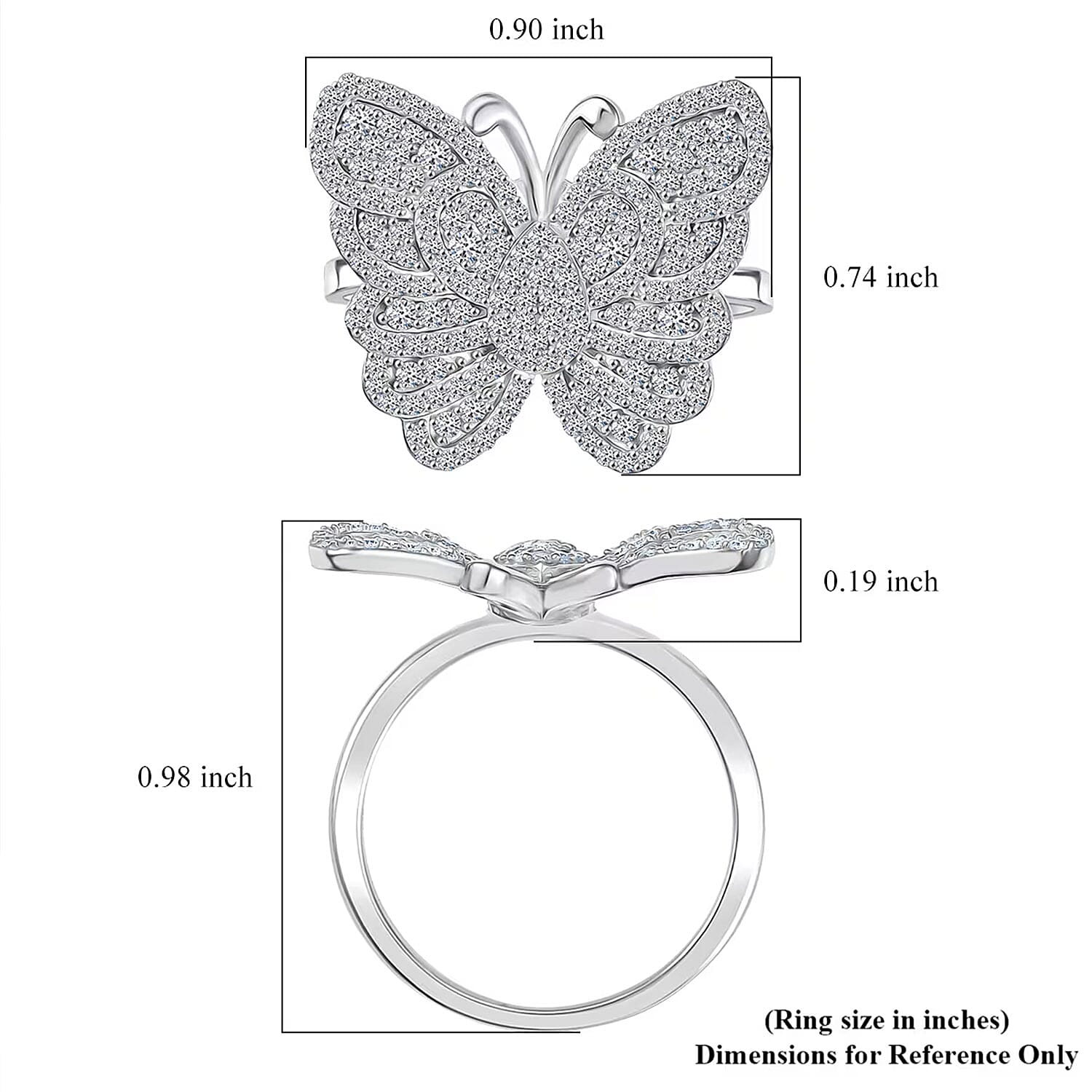 Luxuriant Lab Grown Diamond 1.00 ctw Butterfly Ring in Rhodium Over Sterling Silver (Size 10.0)