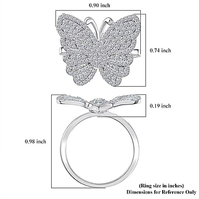 Luxuriant Lab Grown Diamond 1.00 ctw Butterfly Ring in Rhodium Over Sterling Silver (Size 10.0)