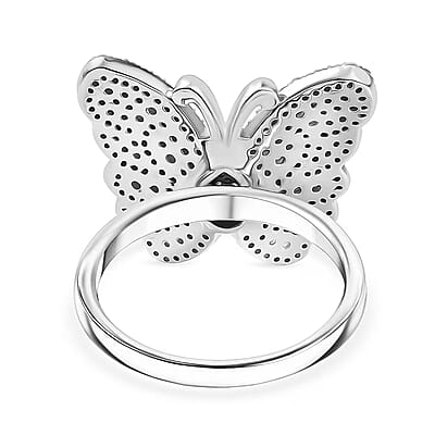 Luxuriant Lab Grown Diamond 1.00 ctw Butterfly Ring in Rhodium Over Sterling Silver (Size 10.0)
