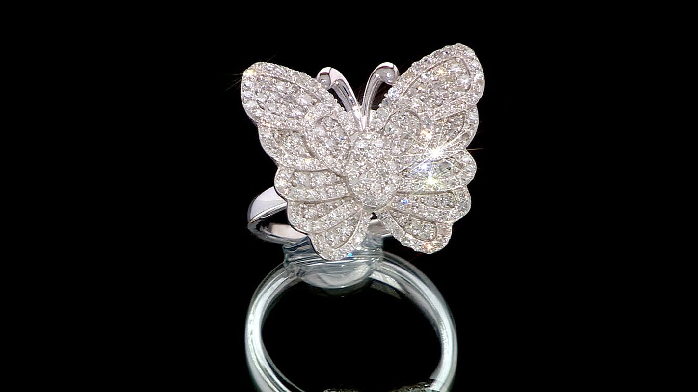 Luxuriant Lab Grown Diamond Butterfly Ring in Rhodium Over Sterling Silver (Size 10.0) 1.00 ctw