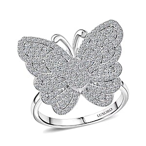 Luxuriant Lab Grown Diamond G-H SI 1.00 ctw Butterfly Ring in Rhodium Over Sterling Silver (Size 7.0) 