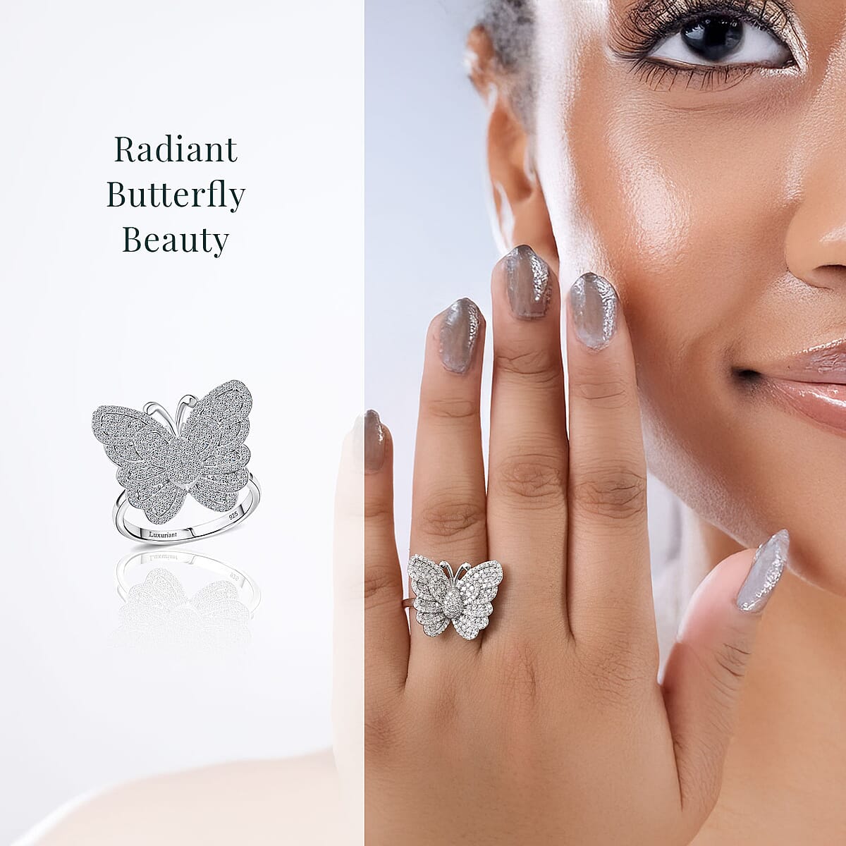 Luxuriant Lab Grown Diamond G-H SI 1.00 ctw Butterfly Ring in Rhodium Over Sterling Silver (Size 7.0)  image number 1