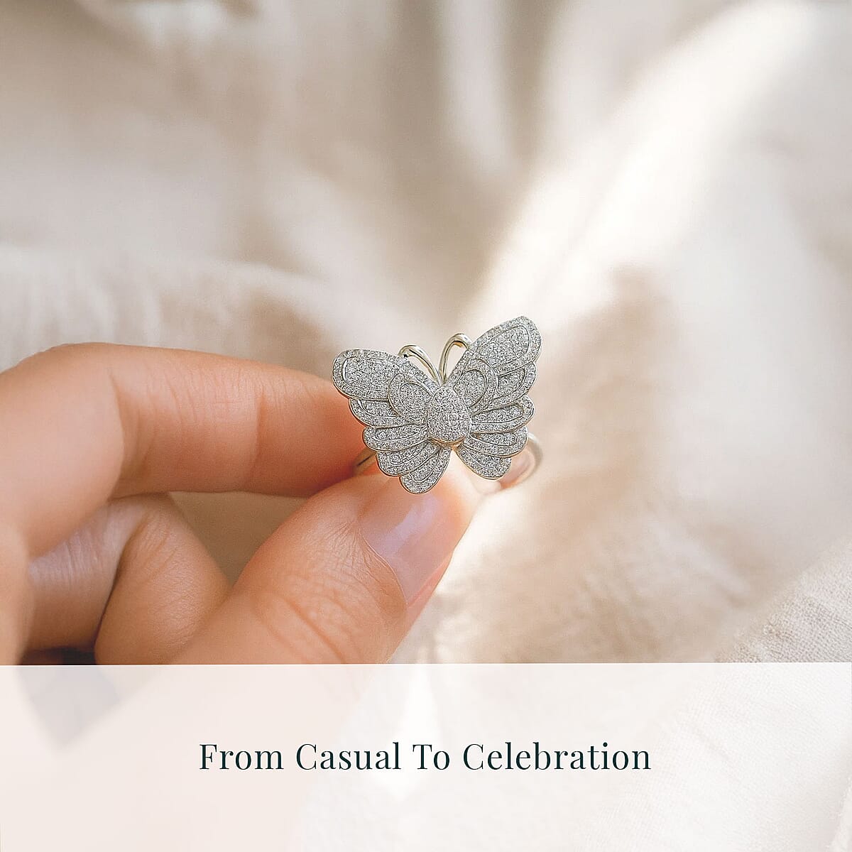 Luxuriant Lab Grown Diamond G-H SI 1.00 ctw Butterfly Ring in Rhodium Over Sterling Silver (Size 9.0)  image number 5